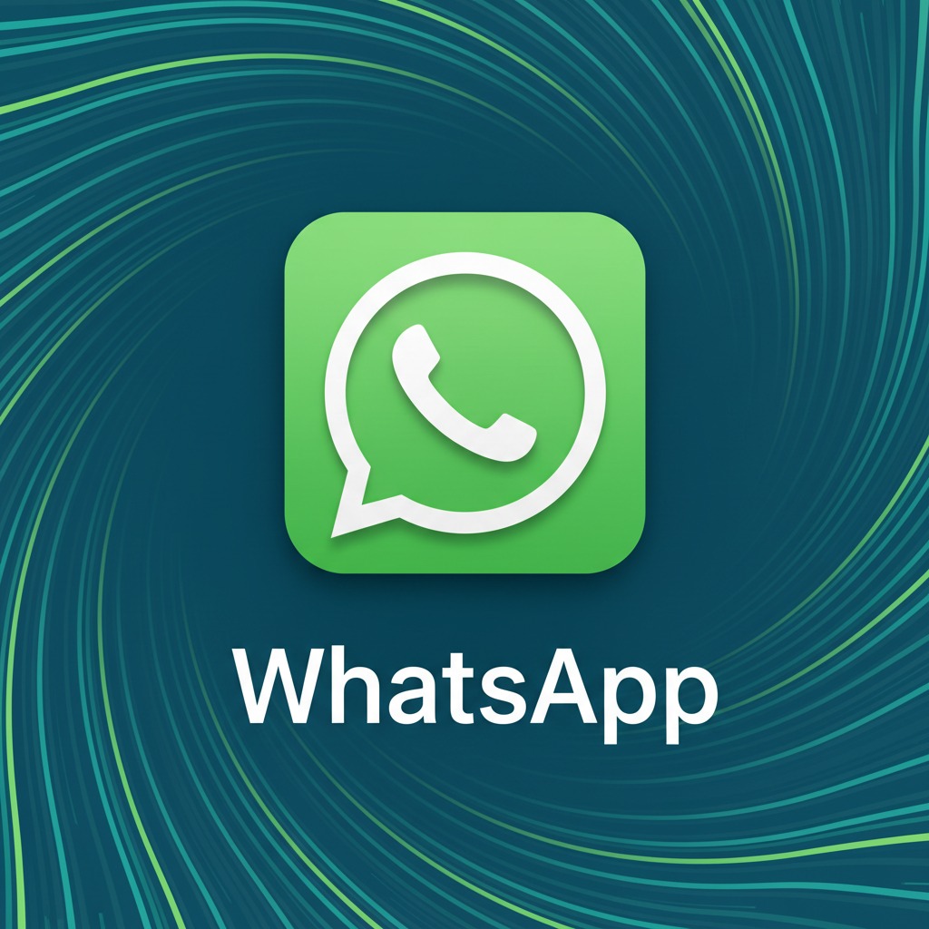 Logotipo do WhatsApp sobre um fundo azul-esverdeado com linhas curvas em espiral.